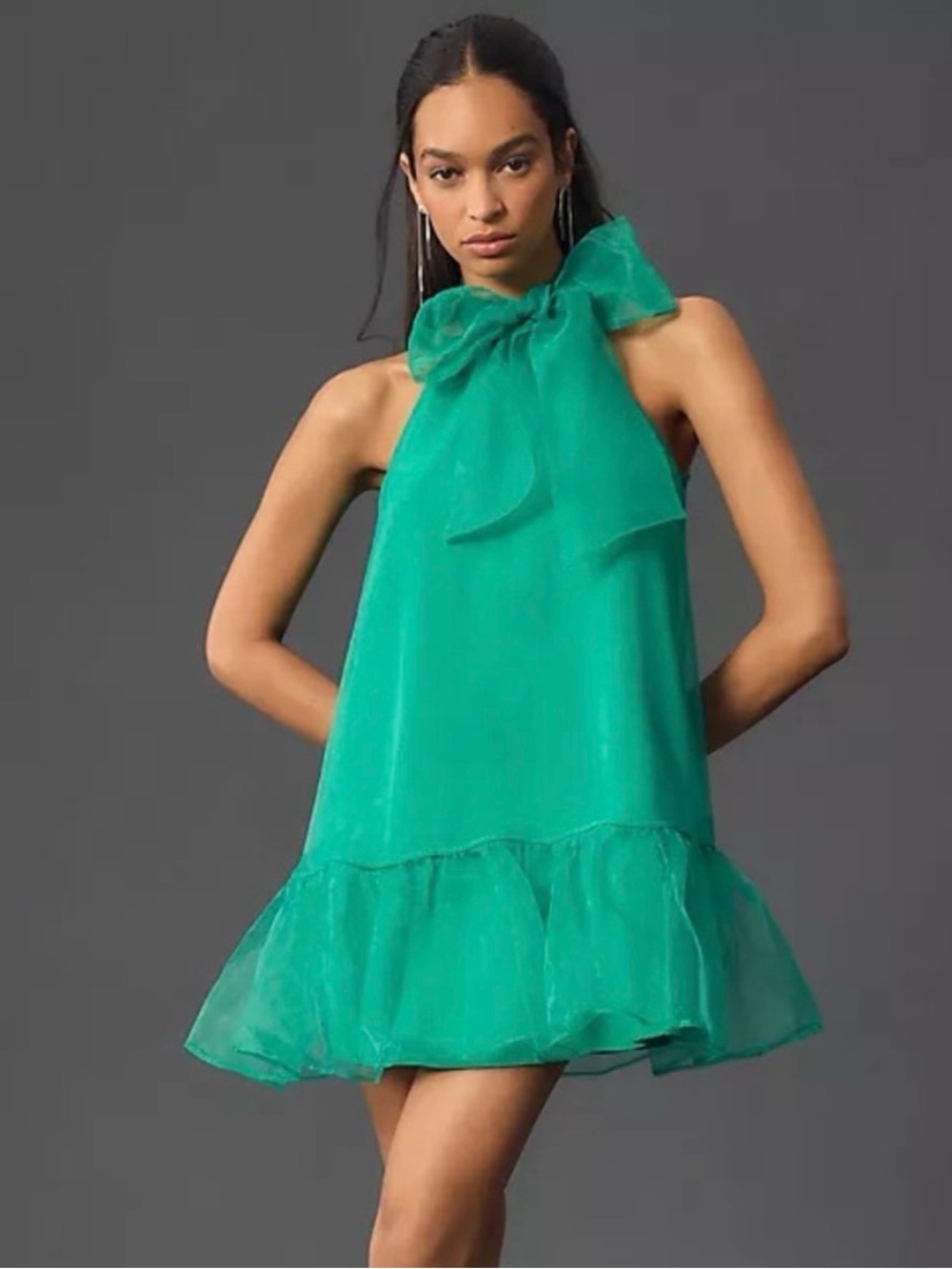 Anthropologie Maeve Organza Bow-Neck Mini Dress